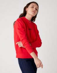 DAMSKA BLUZA WRANGLER HIGH RIB REGULAR LOLLIPOP RED W6P7HAXSK 112130831. Czerwone bluzy damskie Wrangler, s, bez wzorów, bez kaptura. Za 129.99 zł.