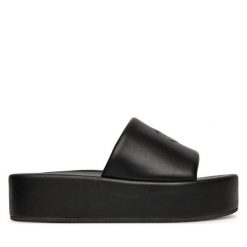 Klapki Eva Minge. Czarne klapki damskie Eva Minge, bez wzorów, bez obcasa, bez zapięcia. Za 299.99 zł.