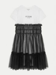 Guess Sukienka codzienna J5RK18 K6YW0 Czarny Regular Fit. Czarne sukienki dziewczęce Guess, z aplikacjami, z bawełny, bez ramiączek, proste. Za 199.99 zł.