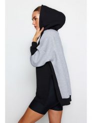 Trendyol Bluza w kolorze czarno-szarym rozmiar: M. Czarne bluzy damskie Trendyol, m, bez wzorów, z bawełny, z kapturem. Za 79.03 zł.