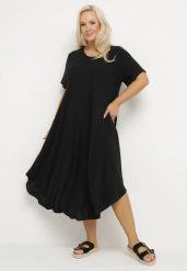 Czarna Rozkloszowana Sukienka z Bawełną Elzedia. Czarne sukienki damskie Born2be, bez wzorów, z bawełny, eleganckie, bez ramiączek. Za 99.99 zł.