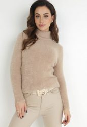 Beżowy Wełniany Golf Mihn. Brązowe golfy damskie Born2be, m, bez wzorów, z wełny, bez ramiączek. Za 59.99 zł.