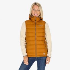 Kamizelka turystyczna damska Swedemount Östersund Down Vest wodoodporna. Brązowe kamizelki damskie SWEDEMOUNT, bez wzorów, z puchu, bez kaptura. Za 399.99 zł.