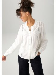 Aniston Bluzka w kolorze białym rozmiar: 46. Białe bluzki damskie Aniston, bez wzorów, z koronki, bez kołnierzyka, bez ramiączek. Za 95.99 zł.