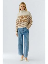 Oui Golf w kolorze kremowo-karmelowym rozmiar: 36. Brązowe golfy damskie Oui, bez wzorów, prążkowane, bez ramiączek. Za 404.10 zł.