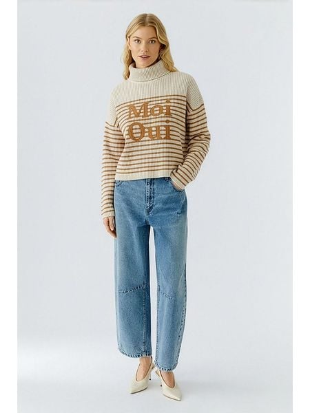 Oui Golf w kolorze kremowo-karmelowym rozmiar: 40. Brązowe golfy damskie Oui, bez wzorów, prążkowane, bez ramiączek. Za 275.40 zł.