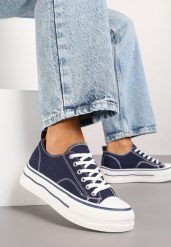Granatowe Casualowe Trampki na Niskiej Platformie Natirinne. Niebieskie trampki damskie Renee, bez wzorów, z jeansu, bez zapięcia. Za 69.99 zł.