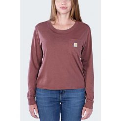 Koszulka bawełniana damska z długim rękawem Carhartt Lightweight Pocket. Brązowe bluzki damskie Carhartt, l, bez wzorów, z bawełny, bez kołnierzyka, bez ramiączek. Za 159.99 zł.