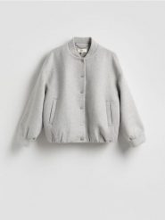 Kurtka bomberka z wełną - szary. Szare kurtki damskie Reserved, l, bez wzorów, z tkaniny, bez kaptura. Za 359.99 zł.