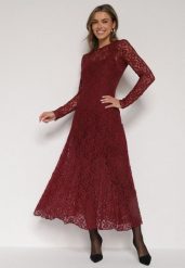 Bordowa Koronkowa Sukienka Taliowana z Odkrytymi Plecami Talifera. Czerwone sukienki damskie Born2be, bez wzorów, z koronki, eleganckie, bez ramiączek. Za 159.99 zł.