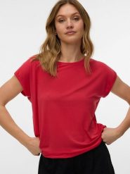 Vero Moda Koszulka w kolorze czerwonym rozmiar: L. Czerwone bluzki damskie Vero Moda, l, bez wzorów, bez kołnierzyka, bez ramiączek. Za 61.46 zł.