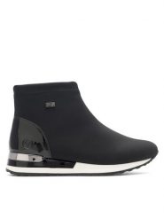 Remonte Botki R2571-02 Czarny. Czarne botki damskie Remonte, z materiału, bez obcasa, na płaskiej podeszwie, bez zapięcia. Za 379.99 zł.