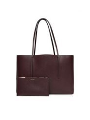 Calvin Klein Torebka Foil Logo Tote W/Pouch LV04F3274G Bordowy. Czerwone shopper bag Calvin Klein, bez wzorów, ze skóry, bez dodatków. Za 419.99 zł.