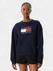 Tommy Jeans Bluza Wavy Flag DW0DW22742 Granatowy Boxy Fit. Niebieskie bluzy damskie Tommy Jeans, xl, bez wzorów, z bawełny, bez kaptura. Za 409.99 zł.