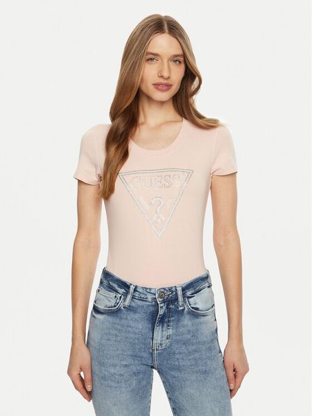 Guess T-Shirt W5RI11 J1314 Różowy Regular Fit. Czerwone t-shirty damskie Guess, xs, z aplikacjami, z bawełny, bez kołnierzyka. Za 99.99 zł.
