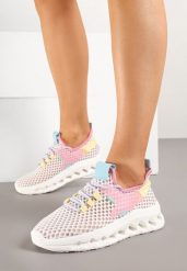 Biało-Różowe Siateczkowe Buty Sportowe Sneakersy na Grubej Tłoczonej Podeszwie Luriane. Białe obuwie sportowe casual damskie Born2be, z jeansu. Za 74.99 zł.