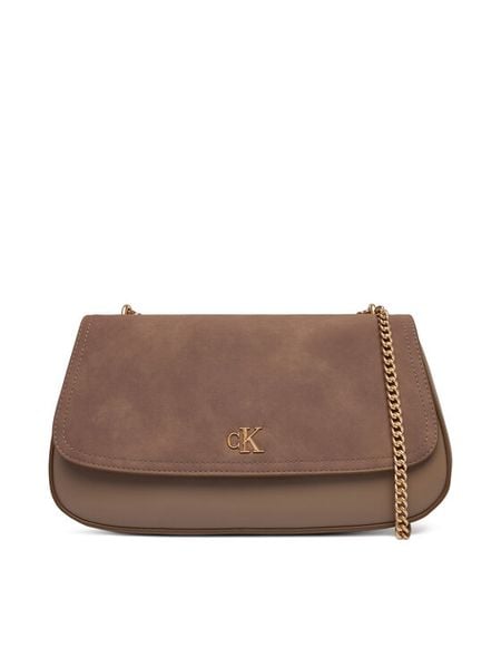 Calvin Klein Torebka Ck Conv Chain Brushed Medium Bag LV04F3407G Beżowy. Brązowe torebki wieczorowe damskie Calvin Klein, bez wzorów, ze skóry, bez dodatków. Za 649.99 zł.