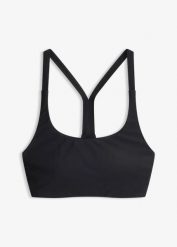 Góra od bikini typu bustier z szybkoschnącego materiału. Czarne bikini bonprix, bez wzorów. Za 79.99 zł.