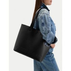 Torebka Guess Jeans. Czarne shopper bag Guess Jeans, z jeansu, bez dodatków. Za 249.99 zł.