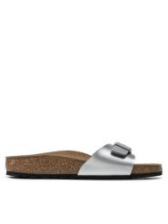 Birkenstock Klapki Madrid Bs 0040413 Srebrny. Szare klapki damskie Birkenstock, bez wzorów, ze skóry, bez obcasa, bez zapięcia. Za 259.99 zł.