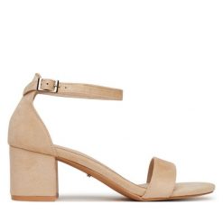 Sandały DeeZee. Brązowe sandały damskie DeeZee, bez wzorów, bez obcasa, na słupku, bez zapięcia. Za 119.99 zł.