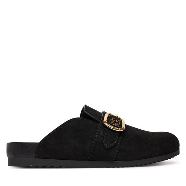 Klapki Guess. Czarne klapki damskie Guess, z aplikacjami, bez obcasa, bez zapięcia. Za 549.99 zł.