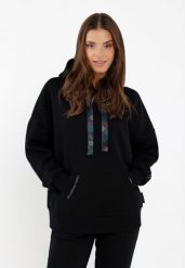 Bluza oversize z kapturem B-MIKA. Czarne bluzy damskie Volcano, m, bez wzorów, z materiału, z kapturem. Za 179.99 zł.