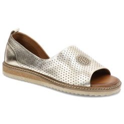 Złote Sandały Artiker Stylowe Obuwie Damskie. Żółte sandały damskie Artiker, bez wzorów, ze skóry, z okrągłym noskiem, bez obcasa, bez zapięcia. Za 279.00 zł.