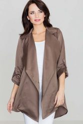 Beżowy Luźny Krótki Płaszcz bez Zapięcia. Brązowe płaszcze damskie Katrus, l, bez wzorów, z elastanu, bez kaptura. Za 269.00 zł.