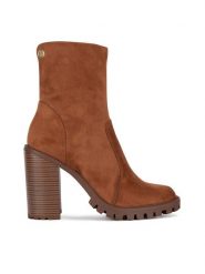 Nine West Botki WFA2947-1 Brązowy. Brązowe botki damskie Nine West, z materiału, bez obcasa, na słupku, bez zapięcia. Za 279.99 zł.