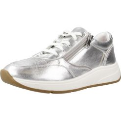 Tenisówki Geox Model D Cristael Kolor Srebrny. Szare obuwie sportowe damskie Geox, ze skóry, bez zapięcia, tenisowe. Za 409.99 zł.