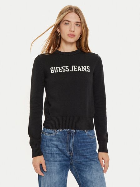 Guess Jeans Sweter W4BR10 Z3HM1 Czarny Regular Fit. Czarne swetry klasyczne damskie Guess Jeans, xl, z bawełny, bez kołnierzyka. Za 269.99 zł.