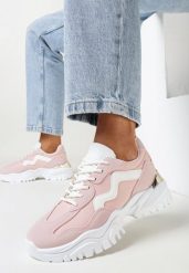 Różowe Sneakersy na Masywnej Podeszwie z Błyszczącą Wstawką Skyletia. Czerwone obuwie sportowe damskie Born2be, bez zapięcia. Za 109.99 zł.