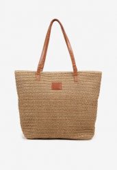 Ciemnobeżowa Plażowa Torebka Shopperka z Plecionki Rivauri. Brązowe shopper bag Renee, bez dodatków. Za 39.99 zł.