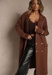 Brązowy Rozpinany Elegancki Kardigan z Wiskozą Ozdobiony Guzikami Arovira. Brązowe kardigany damskie Renee, s, z aplikacjami, z jeansu. Za 159.99 zł.