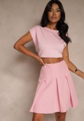 Ciemnoróżowa Plisowana Spódnica High Waist o Rozkloszowanym Kroju Redilsa. Czerwone spódnice damskie Renee, na spotkanie biznesowe, l, bez wzorów, eleganckie, mini. Za 99.99 zł.