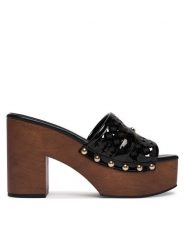 Guess Klapki FLJQUI PAF04 Czarny. Czarne klapki damskie Guess, z aplikacjami, ze skóry, bez obcasa, bez zapięcia. Za 639.99 zł.