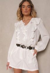 Białe Szorty z Bawełną High Waist w Klasycznym Stylu Sefore. Białe szorty damskie Renee, bez wzorów, z bawełny, z podwyższonym stanem. Za 44.99 zł.