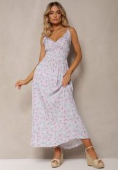 Jasnoniebieska Bawełniana Sukienka na Cienkich Ramiączkach w Kwiecisty Wzór o Rozkloszowanym Fasonie Rosaq. Niebieskie sukienki damskie Renee, bez wzorów, z bawełny, eleganckie, bez ramiączek. W wyprzedaży za 43.99 zł.