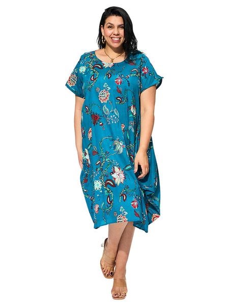 Aller Simplement Sukienka w kolorze niebieskim ze wzorem rozmiar: 42/44. Niebieskie sukienki damskie Aller Simplement, bez wzorów, z bawełny, klasyczne, bez ramiączek. Za 127.35 zł.