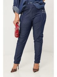 Curvy Lady Spodnie w kolorze granatowym rozmiar: 40/42. Niebieskie spodnie materiałowe damskie Curvy Lady, bez wzorów, z materiału. Za 100.99 zł.