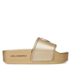 Klapki KARL LAGERFELD. Żółte klapki damskie KARL LAGERFELD, bez wzorów, bez obcasa, bez zapięcia. Za 289.99 zł.