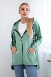Bluza z dłuższym tyłem i kapturem ciemno miętowa. Zielone bluzy damskie KESI, na jesień, l, bez wzorów, z bawełny. Za 278.10 zł.
