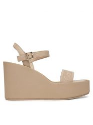 Calvin Klein Sandały Wedge 70 Sndl Webbing Lth HW0HW02882 Beżowy. Brązowe sandały damskie Calvin Klein, bez wzorów, z materiału, bez obcasa, na koturnie, bez zapięcia. Za 449.99 zł.