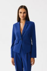 Chabrowa Elegancka Krótka Marynarka. Niebieskie marynarki i żakiety damskie MOE, l, bez wzorów, z elastanu, eleganckie. Za 369.90 zł.