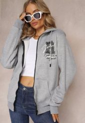 Jasnoszara Bluza z Kapturem i Polarem Sewan. Szare bluzy damskie Renee, xl, z aplikacjami, z polaru, z kapturem. Za 79.99 zł.
