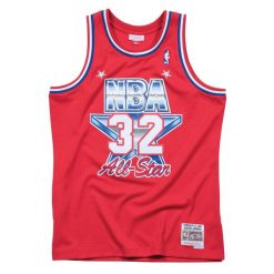 Koszulka NBA All Star West Magic Johnson. Czerwone koszulki damskie Mitchell & Ness, bez wzorów, bez kołnierzyka, bez ramiączek. Za 577.00 zł.