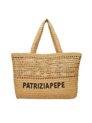 Patrizia Pepe Torebka 2B0119/V039 Beżowy. Brązowe shopper bag Patrizia Pepe, bez wzorów, z tworzywa sztucznego, bez dodatków. Za 549.99 zł.