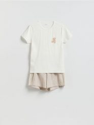 Dwuczęściowa piżama z bawełną - pastelowy róż. Czerwone piżamy damskie Reserved, bez wzorów, z bawełny, bez ramiączek. Za 99.99 zł.