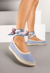 Niebieskie Espadryle z Plecioną Podeszwą i Wiązaniem Wokół Kostki Cyntavia. Niebieskie espadryle damskie Born2be, bez wzorów, bez obcasa. Za 74.99 zł.